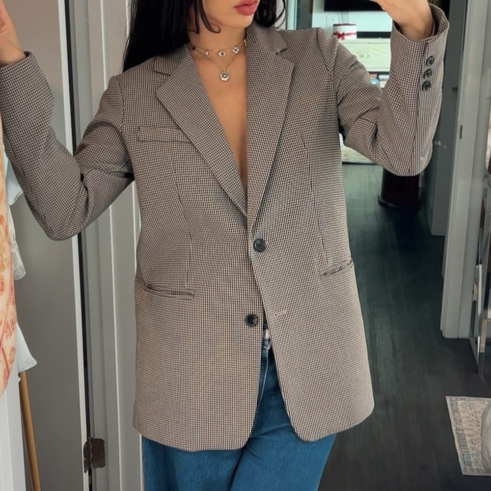 Elegant Brown Checkered Blazer